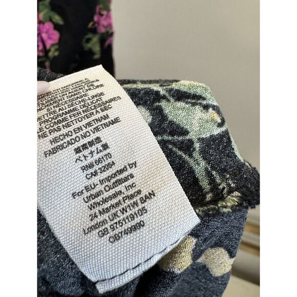 Free People Sz 8 Alora Mini Dress Black Pink Orange Floral Lace V Neck Buttons - Picture 5 of 10